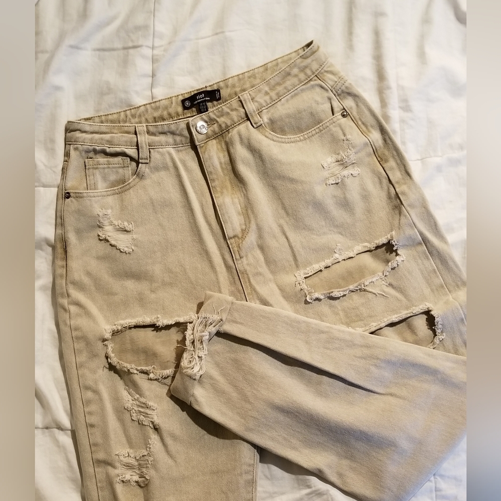 Oversized Tan Distressed Jeans High Rise, US 8 [new]